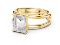 Emerald Double Band Solitaire Engagement Ring - Gold