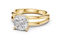 Cushion Double Band Solitaire Engagement Ring - Gold
