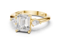 Emerald East-West Pear Three Stone Engagement Ring - Gold