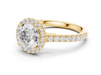 Round French Pave Halo Engagement Ring - Gold
