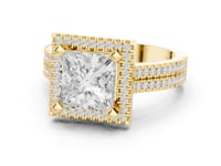 Princess Triple-Row Pave Halo Engagement Ring - Gold