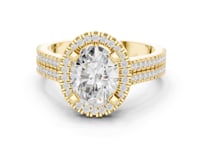 Oval Triple-Row Pave Halo Engagement Ring - Gold