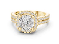 Cushion Triple-Row Pave Halo Engagement Ring - Gold