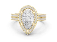 Pear Triple-Row Pave Halo Engagement Ring - Gold