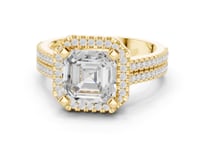 Asscher Triple-Row Pave Halo Engagement Ring - Gold