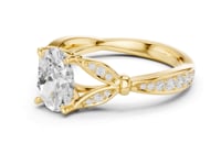 Oval Floral Leaf Pave Engagement Ring - Gold