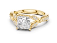 Princess Floral Leaf Pave Engagement Ring - Gold