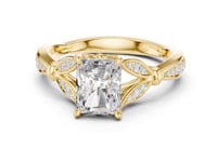 Radiant Floral Leaf Pave Engagement Ring - Gold