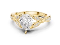 Pear Floral Leaf Pave Engagement Ring - Gold