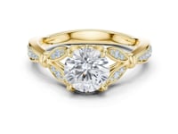 Round Floral Leaf Pave Engagement Ring - Gold