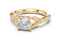 Cushion Floral Leaf Pave Engagement Ring - Gold