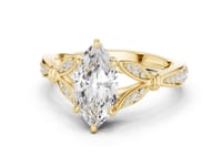 Marquise Floral Leaf Pave Engagement Ring - Gold