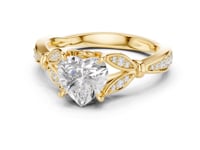 Heart Floral Leaf Pave Engagement Ring - Gold