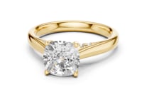 Cushion Accent Shoulder Cathedral Solitaire Engagement Ring - Gold
