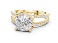 Cushion Split Shank Pave Solitaire Engagement Ring - Gold