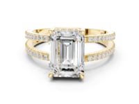 Emerald Split Shank Pave Solitaire Engagement Ring - Gold