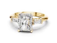 Radiant Petite Baguette Three Stone Engagement Ring - Gold