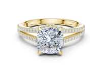 Cushion Split Shank Pave Engagement Ring - Gold