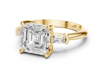 Asscher Petite Baguette Three Stone Engagement Ring - Gold