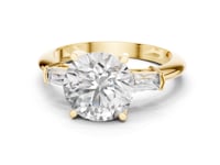 Round Petite Baguette Three Stone Engagement Ring - Gold