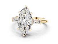 Marquise Petite Baguette Three Stone Engagement Ring - Gold