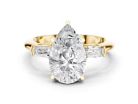 Pear Petite Baguette Three Stone Engagement Ring - Gold