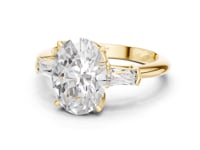 Oval Petite Baguette Three Stone Engagement Ring - Gold