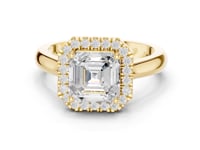 Asscher Polished Band Halo Engagement Ring - Gold