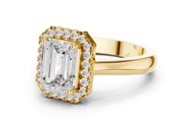 Emerald Polished Band Halo Engagement Ring - Gold