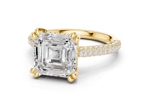 Asscher Triple-Row Pave Engagement Ring - Gold