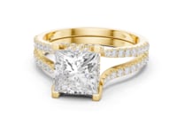 Princess Curved Split Shank Pave Engagement Ring - Gold