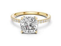 Cushion Claw-Prong Pave Engagement Ring - Gold