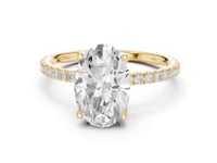 Oval Claw-Prong Pave Engagement Ring - Gold