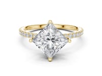 Princess Claw-Prong Pave Engagement Ring - Gold