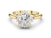 Cushion Floral Halo Engagement Ring - Gold