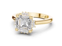 Asscher Floral Halo Engagement Ring - Gold