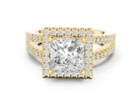Princess Split Shank Halo Engagement Ring - Gold