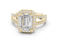 Emerald Split Shank Halo Engagement Ring - Gold