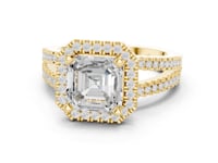 Asscher Split Shank Halo Engagement Ring - Gold
