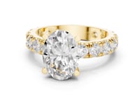 Oval Shared-Prong Accent Engagement Ring - Gold