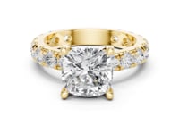 Cushion Shared-Prong Accent Engagement Ring - Gold