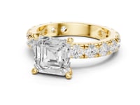 Asscher Shared-Prong Accent Engagement Ring - Gold