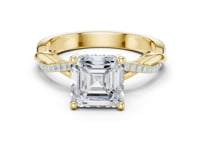 Asscher Twisted Vine Pave Engagement Ring - Gold