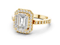 Emerald Channel Band Halo Engagement Ring - Gold