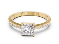 Princess-Cut Diamond Thin Pave Solitaire Engagement Ring - Gold