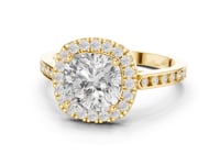 Cushion Channel Band Halo Engagement Ring - Gold