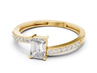 Emerald-Cut Diamond Thin Pave Solitaire Engagement Ring - Gold