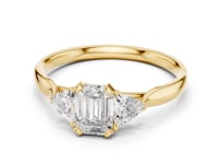 Emerald Cut Three Stone Trillion Ring - Gold