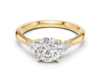 Round and Trillion Three Stone Ring - Gold