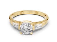 Cushion Tapered Baguette Solitaire Ring - Gold